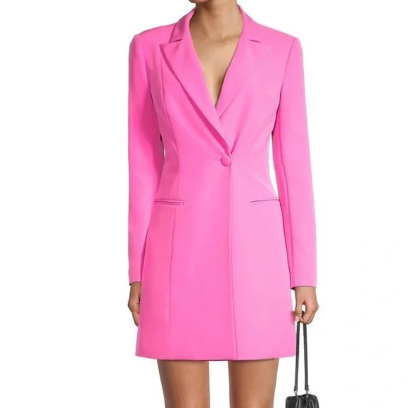 NWT Aidan Mattox Bright Pink V Neck Long Sleeve Tuxedo Blazer Dress Size 8 - Picture 5 of 5